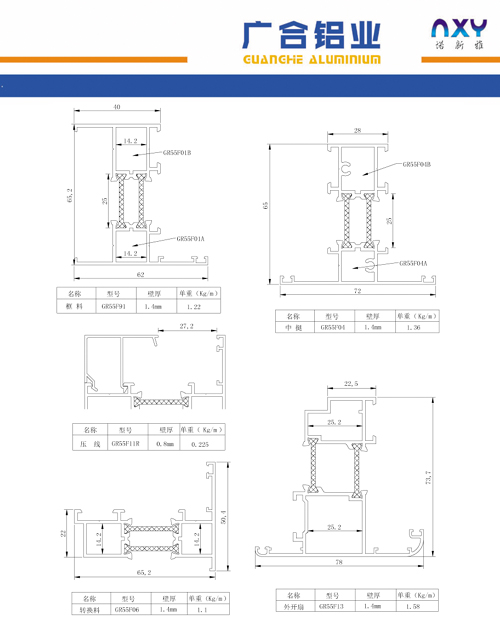 GRF60系列隔热平开窗断面简图